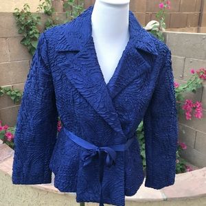 Paula Hian Luxe Lined Blue Rouched Jacket and Belt
